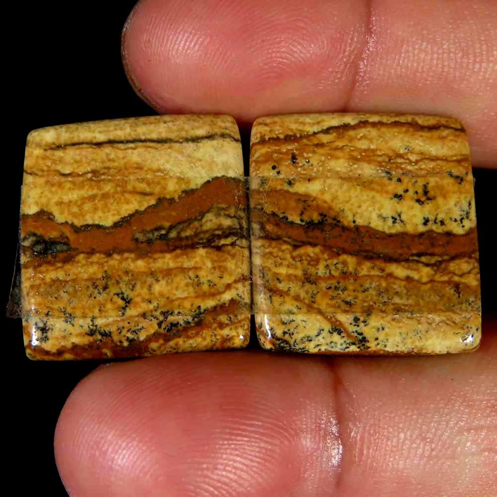 38.30Cts.100% NATURAL RARE DESIGNER PICTURE JASPER MATCHED PAIR LOOSE GEMSTSONES