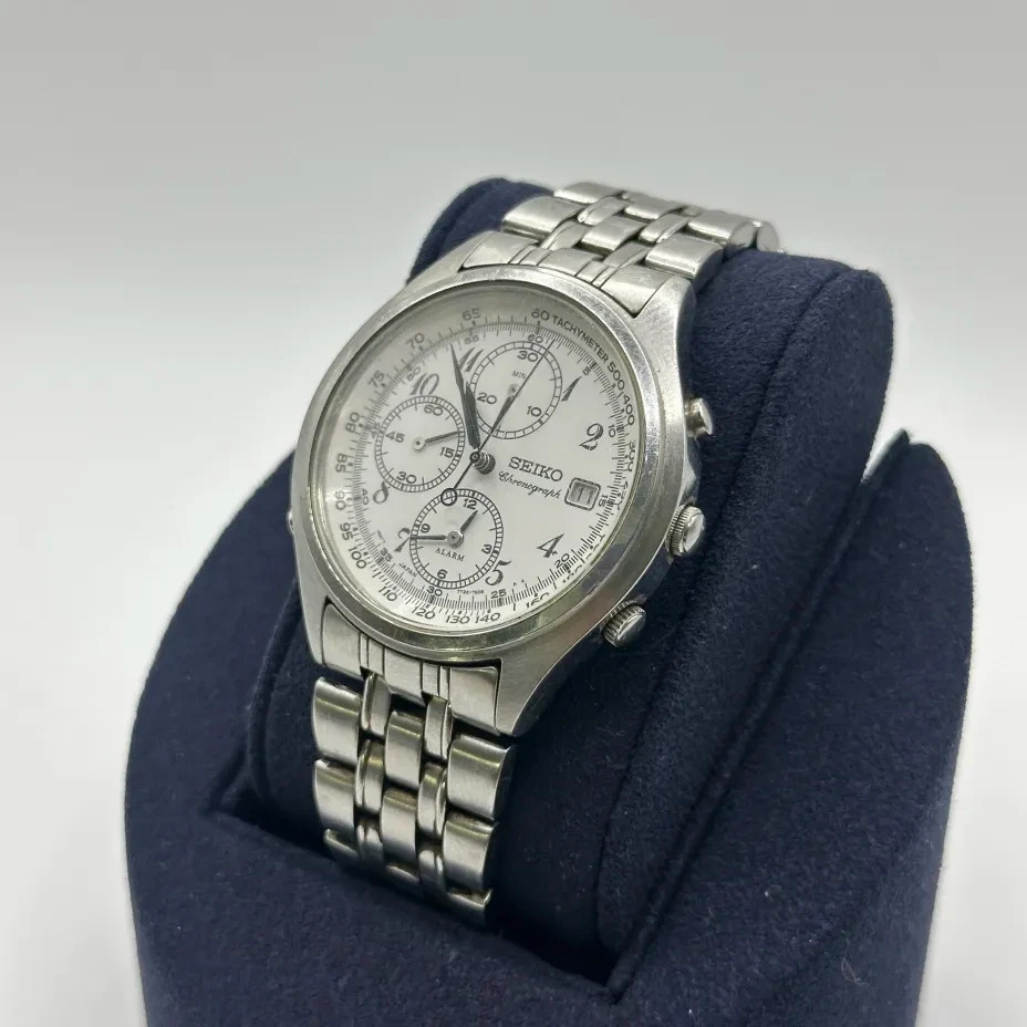 SEIKO Chronograph 7T32 -7C60 QUARTZ ALARM WATCH 38mm Arabic Numbers