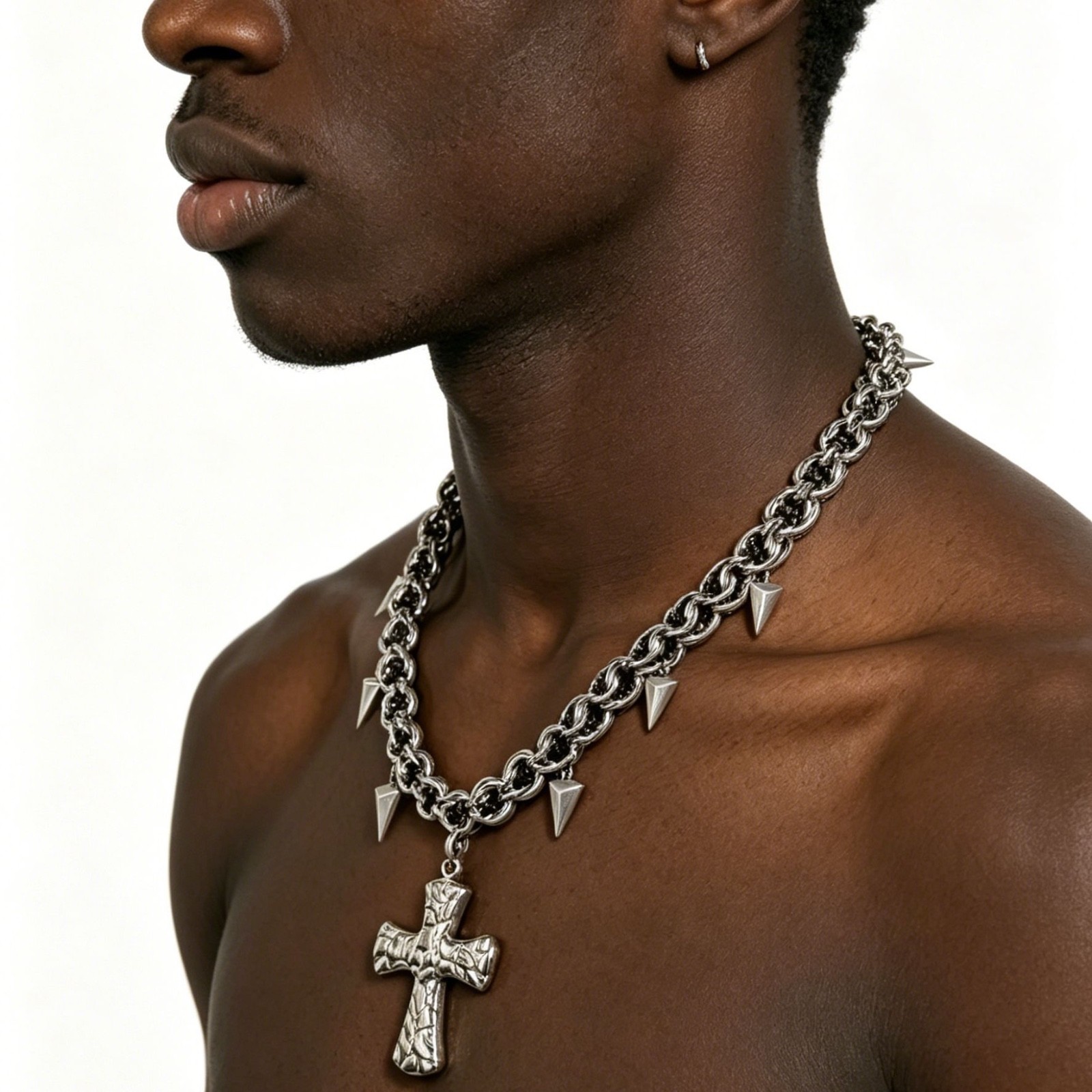 Gothic Spike Cross Pendant Titanium Steel Necklace Hip Hop Chain For Men