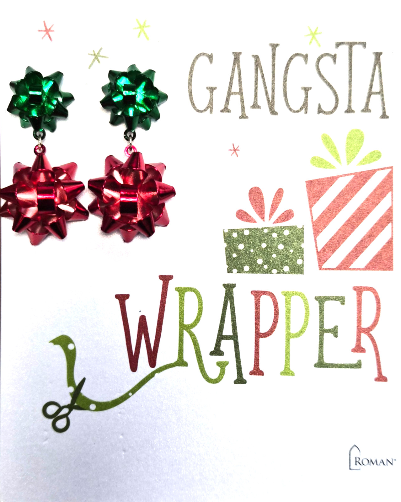 Estate Gangsta Wrapper By Roman Christmas Bow Pierced Dangle Earrings NOS