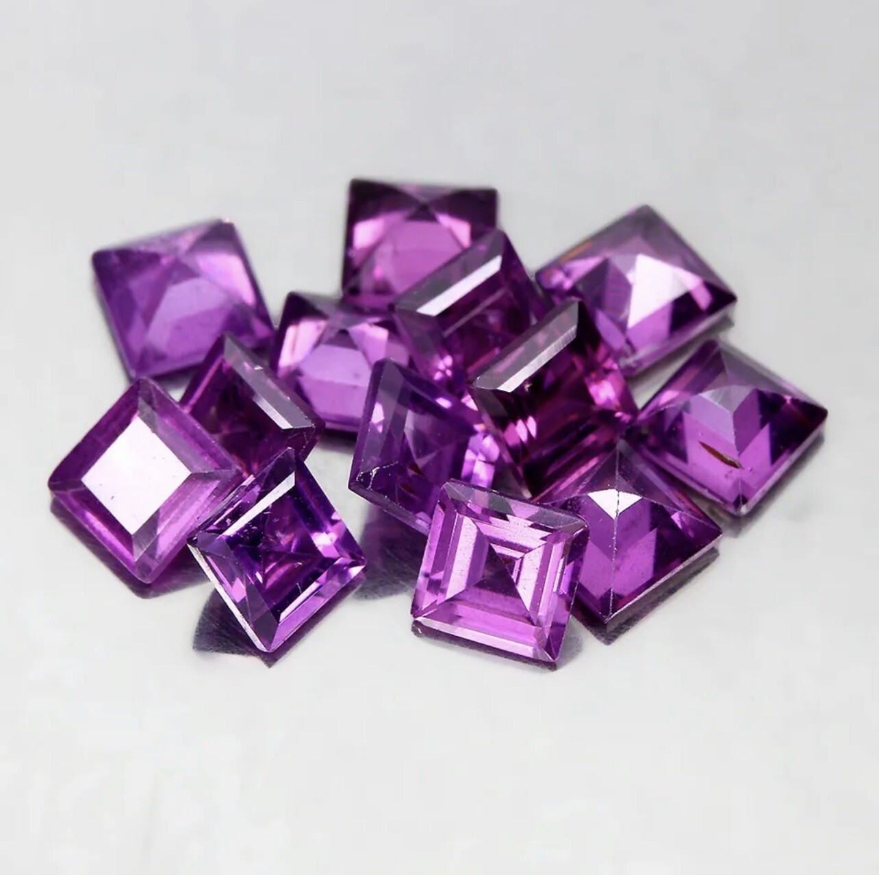Natural Square Cut Lot 13pcs 5.37ct 4mm Neon Purple Rhodolite Garnet Unheated