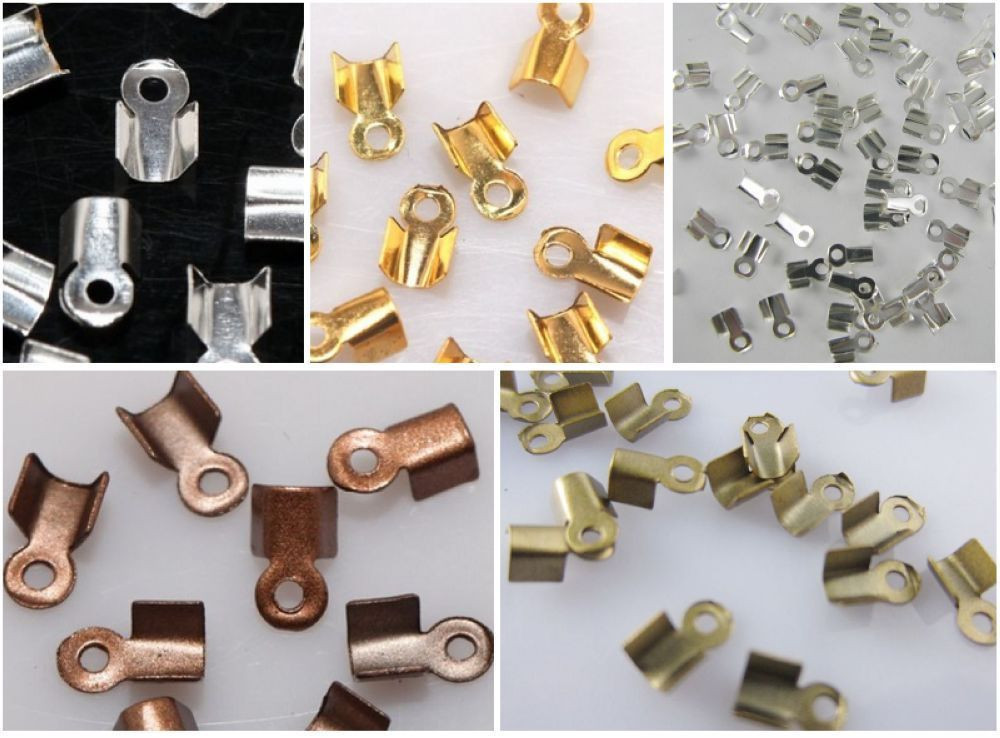 Fold Over Crimp Bead Cap 3×6 – 4x9MM End Gold Silver Copper Bronze Plate