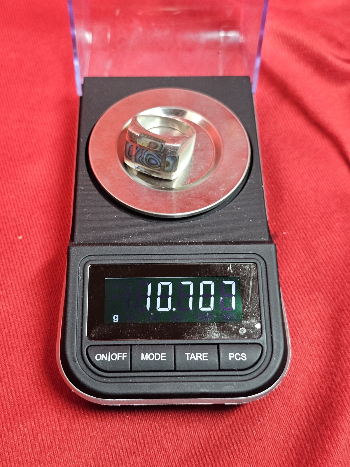 925 Sterling Silver Abalone Mother of Pearl Ring 10.7 Grams Size 10.75 Thailand