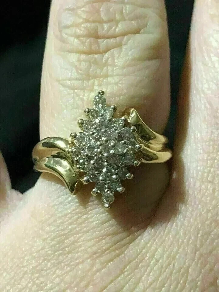 1Ct Round Cut Lab-Created Diamond Cluster Engagement Ring 14k Yellow Gold Plated