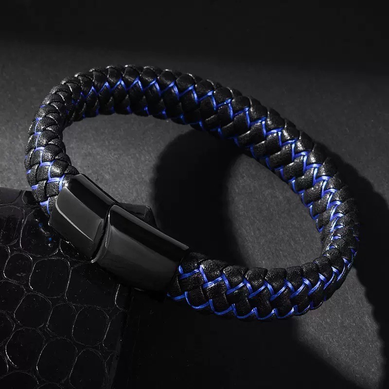 Medical Alert Bracelet Cuff Bangl Braided Leather “Blood Thinner” Black Clasp