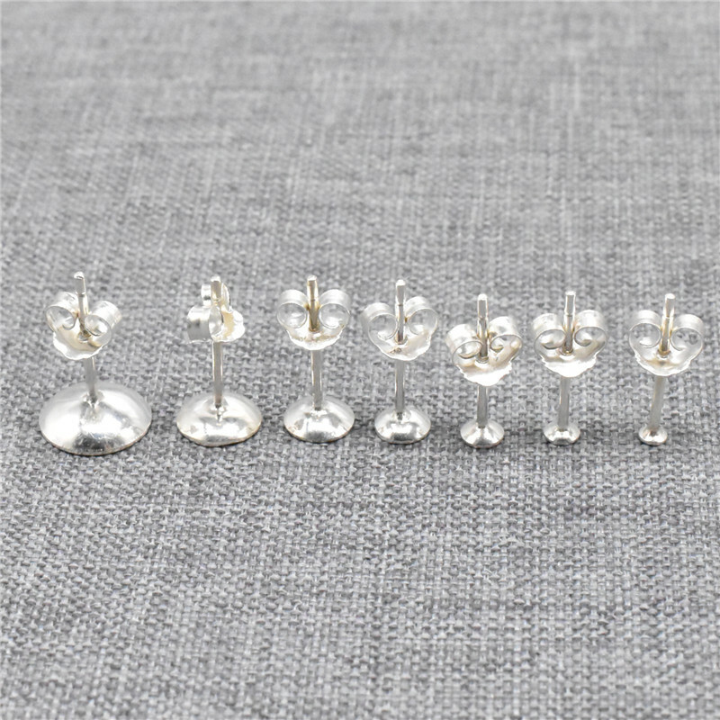10 Pairs 925 Sterling Silver Round Bezel Cup Ear Posts Concave Pad Stud Earring