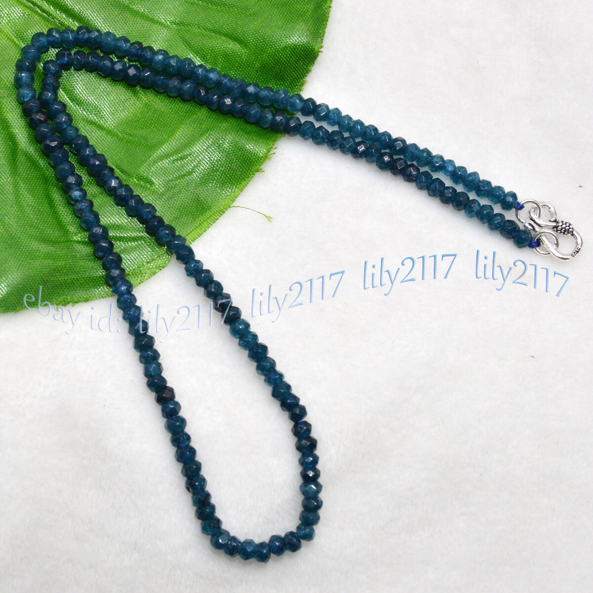 2x4mm Blue Apatite Faceted Roundel Gemstone Beads Necklace 16-36” Silver Clasp