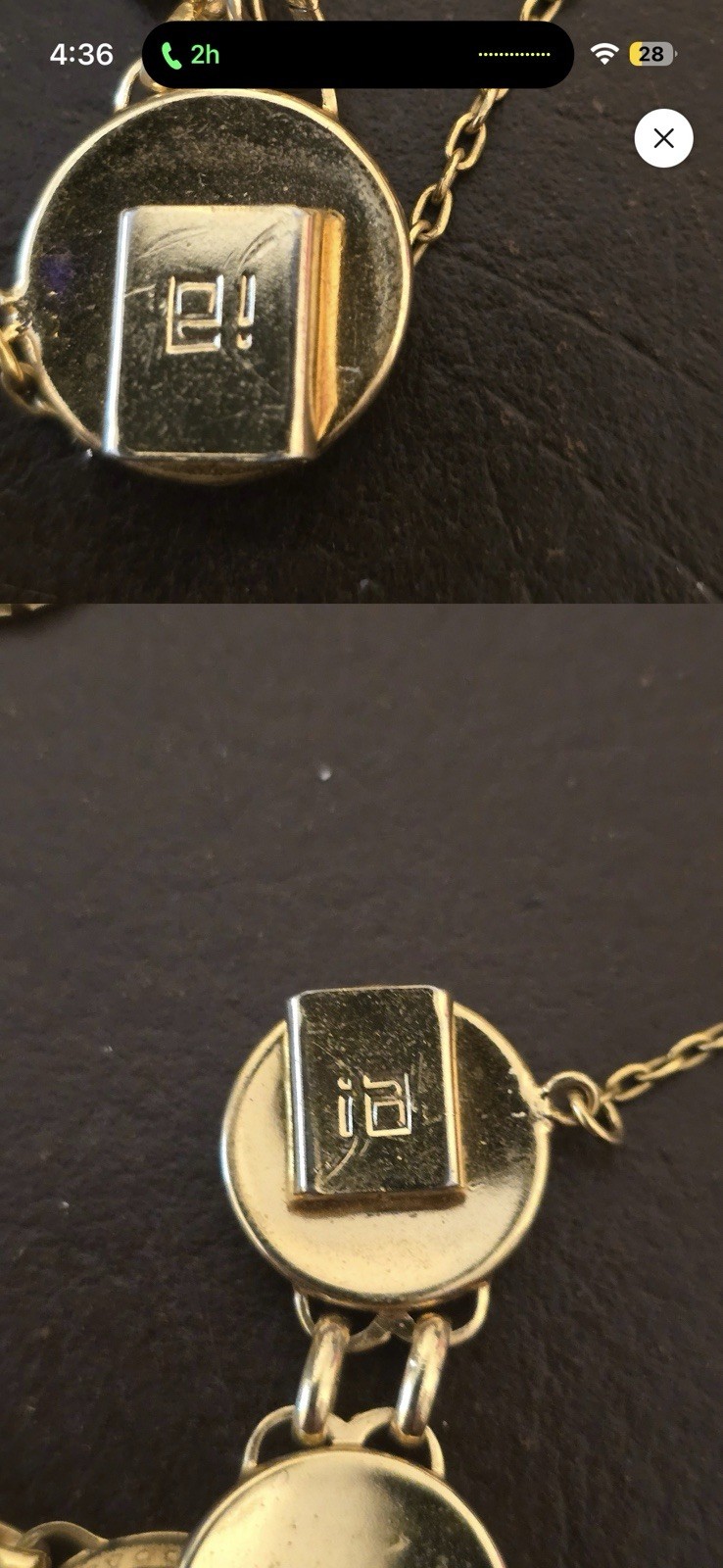 Gold Tone Signed Damascene Bracelet w/ Safety Chain Box
