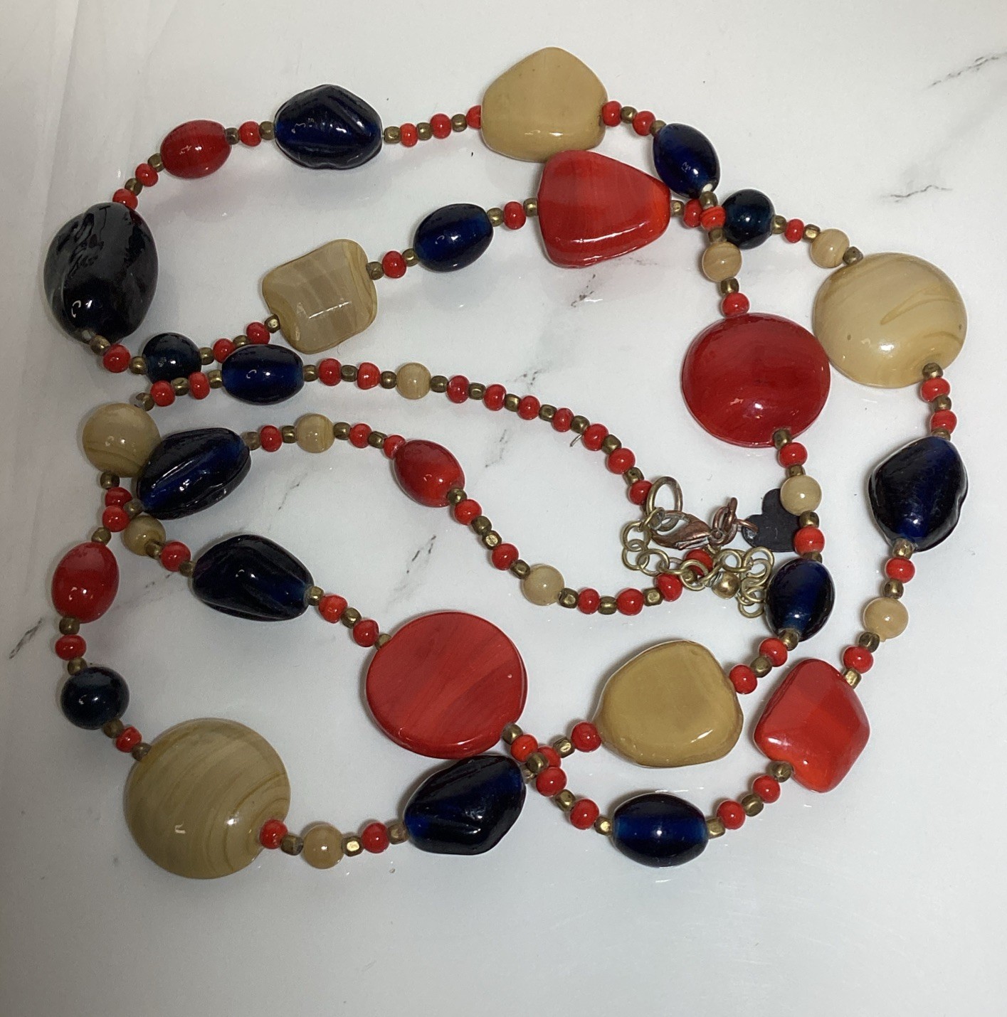 Vintage Parfois Beaded Ceramic Patriotic 36 “Necklace