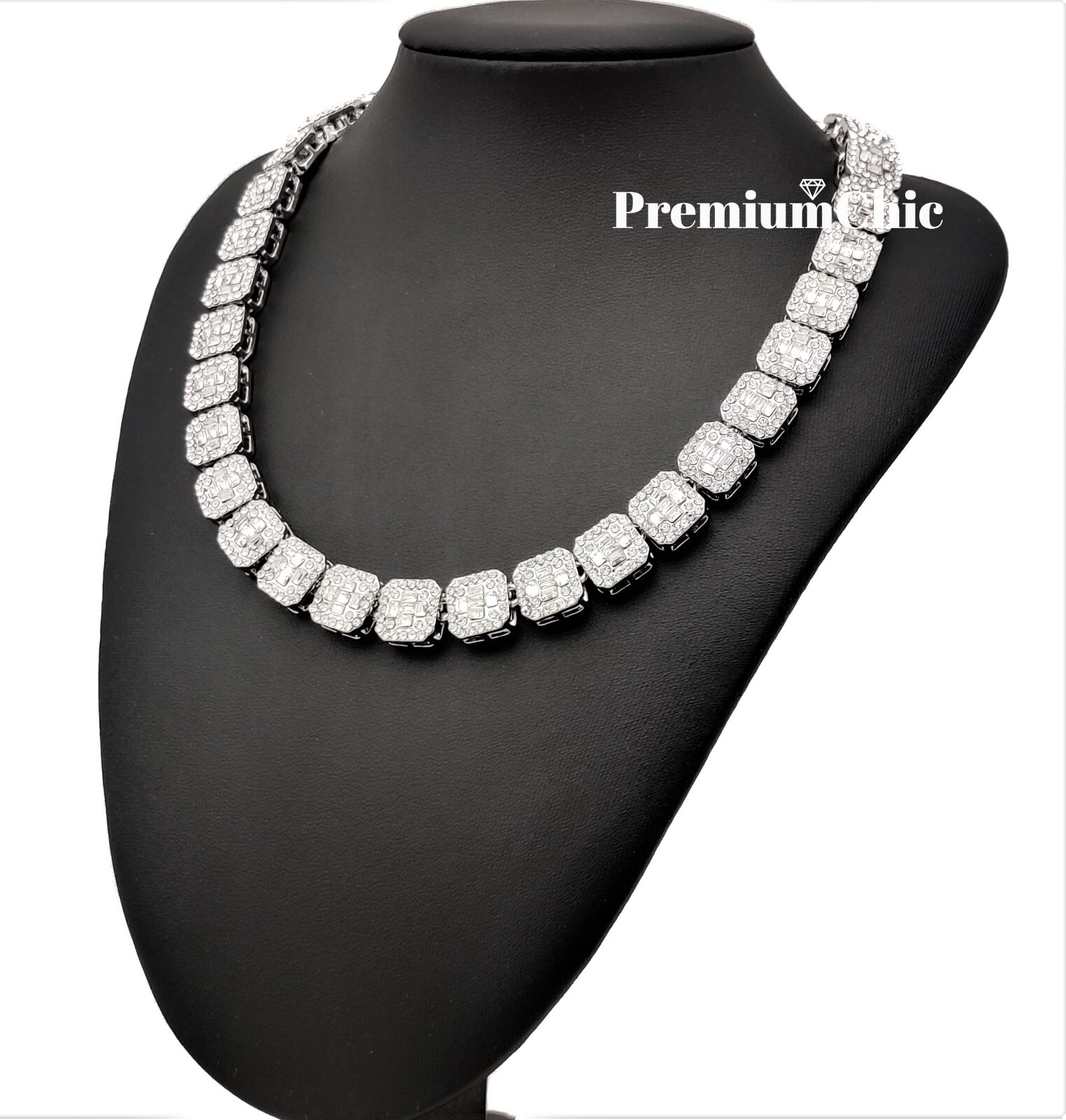 Baguette Cluster Tennis Chain Designer Necklace ICED Plated CZ Jewelry Men Women