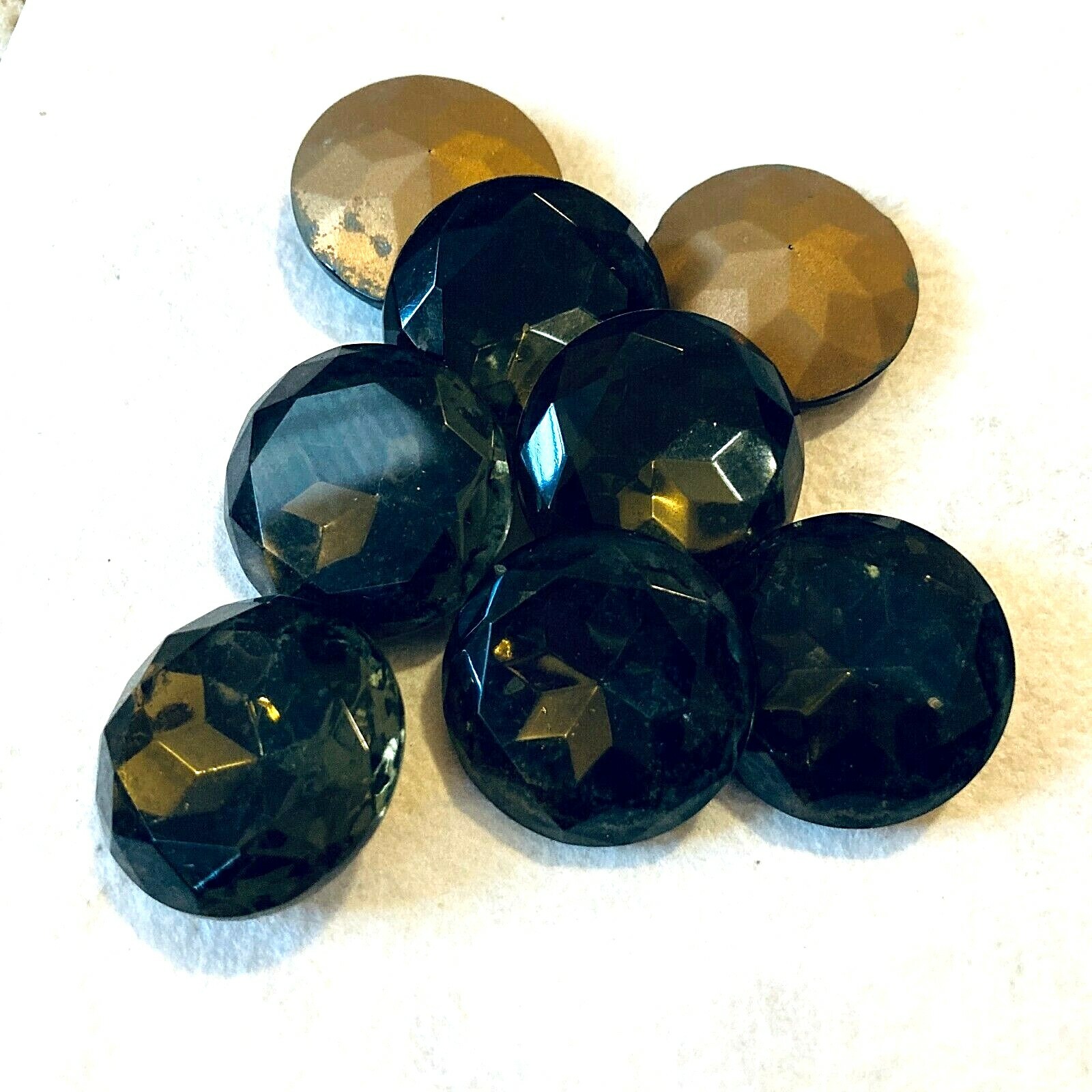 AB317 Vintage glass stones 25mm round topaz faceted pointed back gold foil (8)
