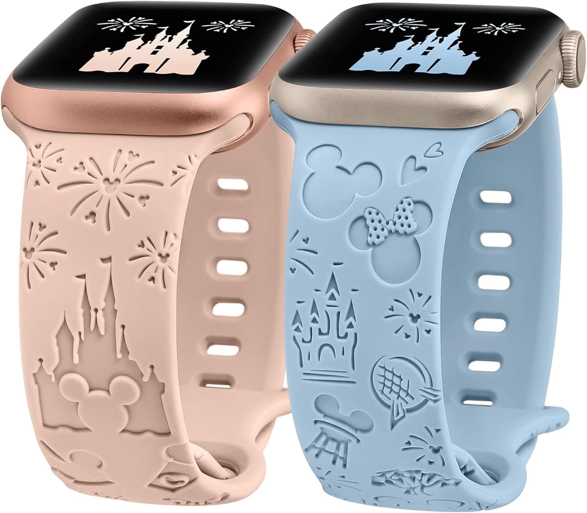 2 Packs Cartoon Engraved Band Compatible with Apple Watch Band 38/40/41/42/…