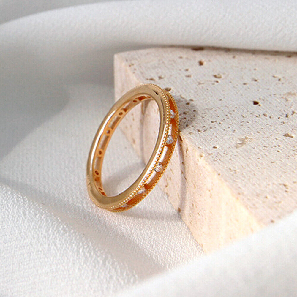 Women Rose Gold-plated Sterling Silver CZ Square Band Pinkie Thumb Ring A3372