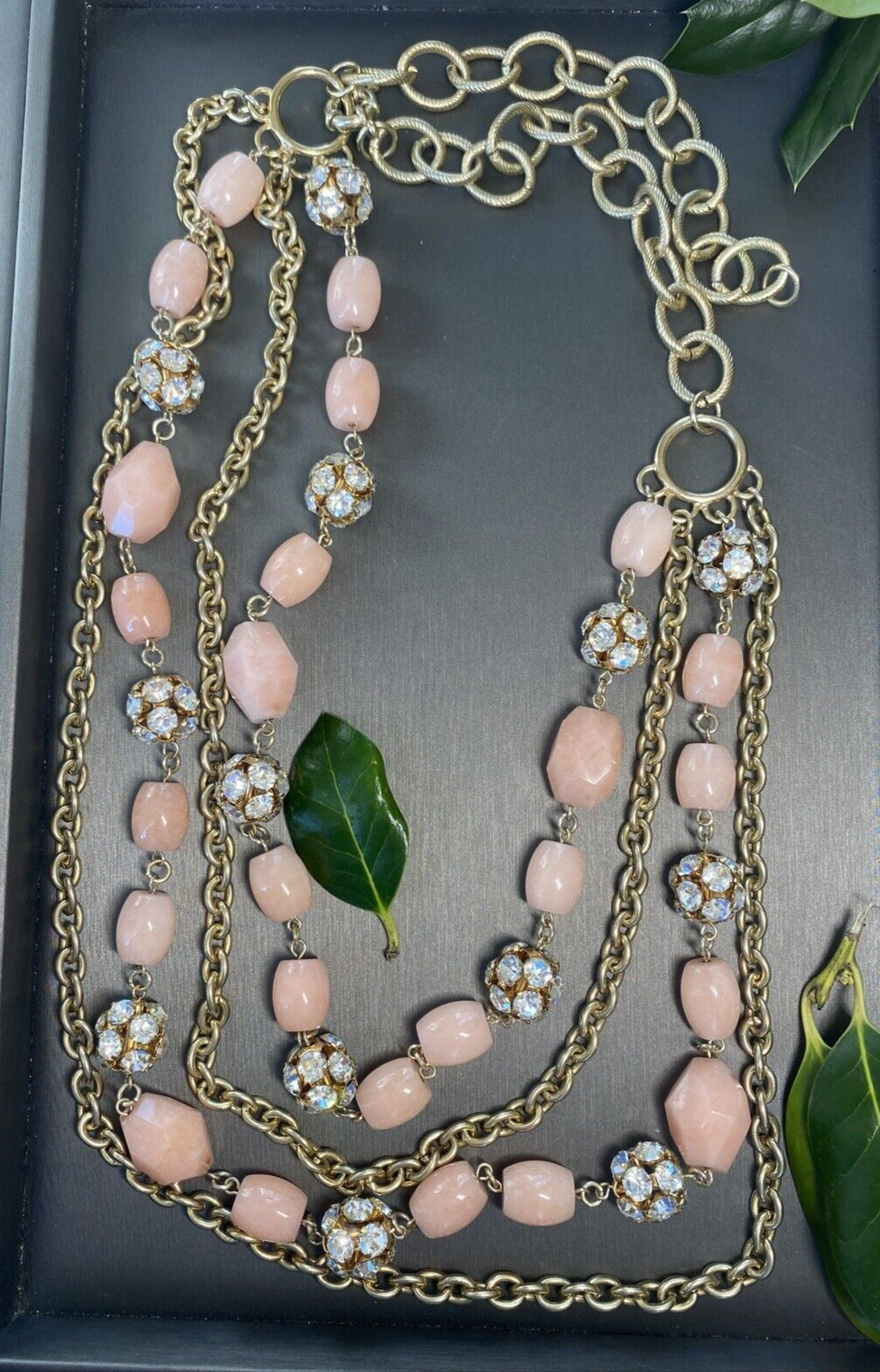 Vintage Necklace Estate Jewelry Pre-Owned Pink Gem Unusual Layered Sautoir