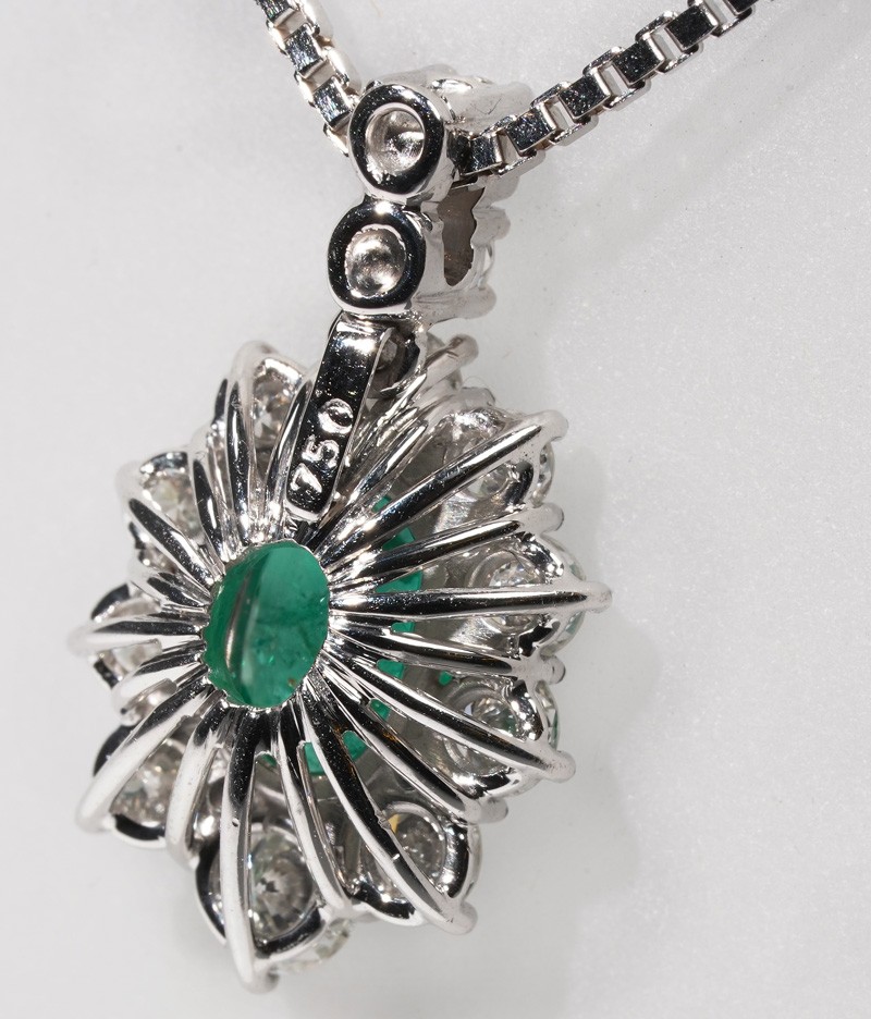Unique 2.38ct emerald river blue brilliant necklace chain 750 white gold muzo
