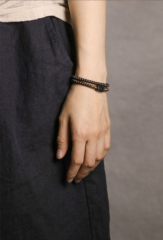 15-22cm Multi Layer Ebony Spacer Bracelet Black Wood Hand Carved Fashion Jewelry