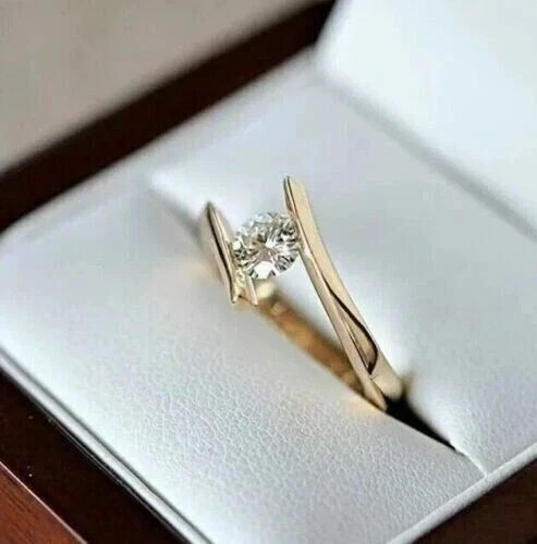 2Ct Round Cut Lab Created Diamond Solitaire Bypass Ring 14K Yellow Gold Plated