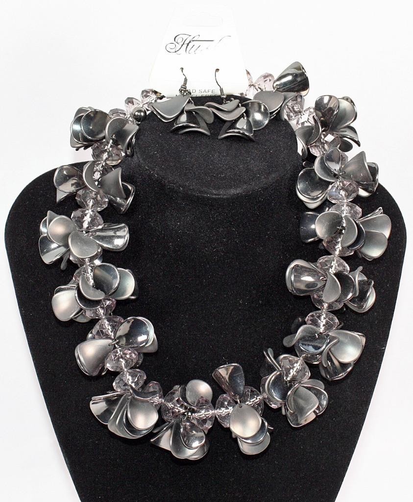 Silver or Gold Cluster Necklace & Earrings Set Fashion Costume Jewelry jxnb New