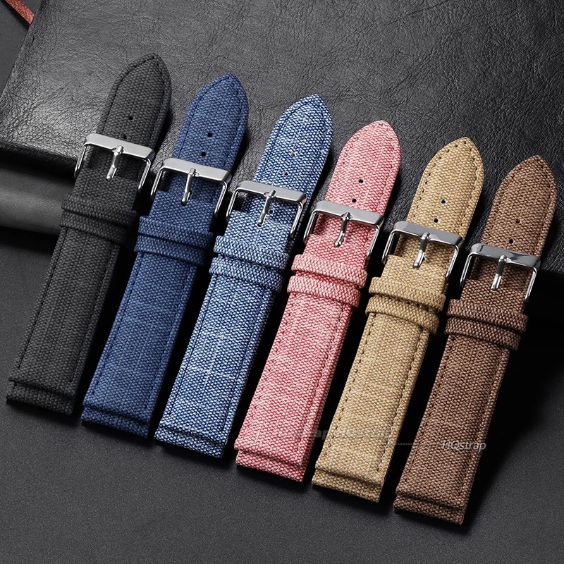 Retro Denim Nylon Watch Band Leather Style Strap 10mm-22mm Universal Bracelet