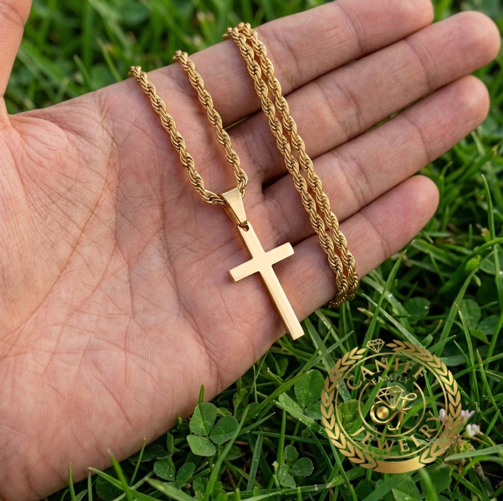 20 Inch Stainless Steel 3mm Rope Cross Pendant Chain
