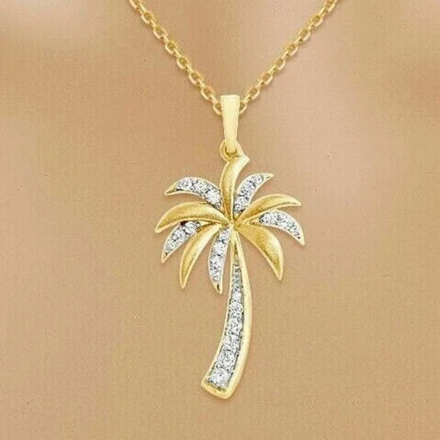 2 Ct Round Cut Real Moisanite Women’s Palm Tree Pendant 14K Yellow Gold Plated