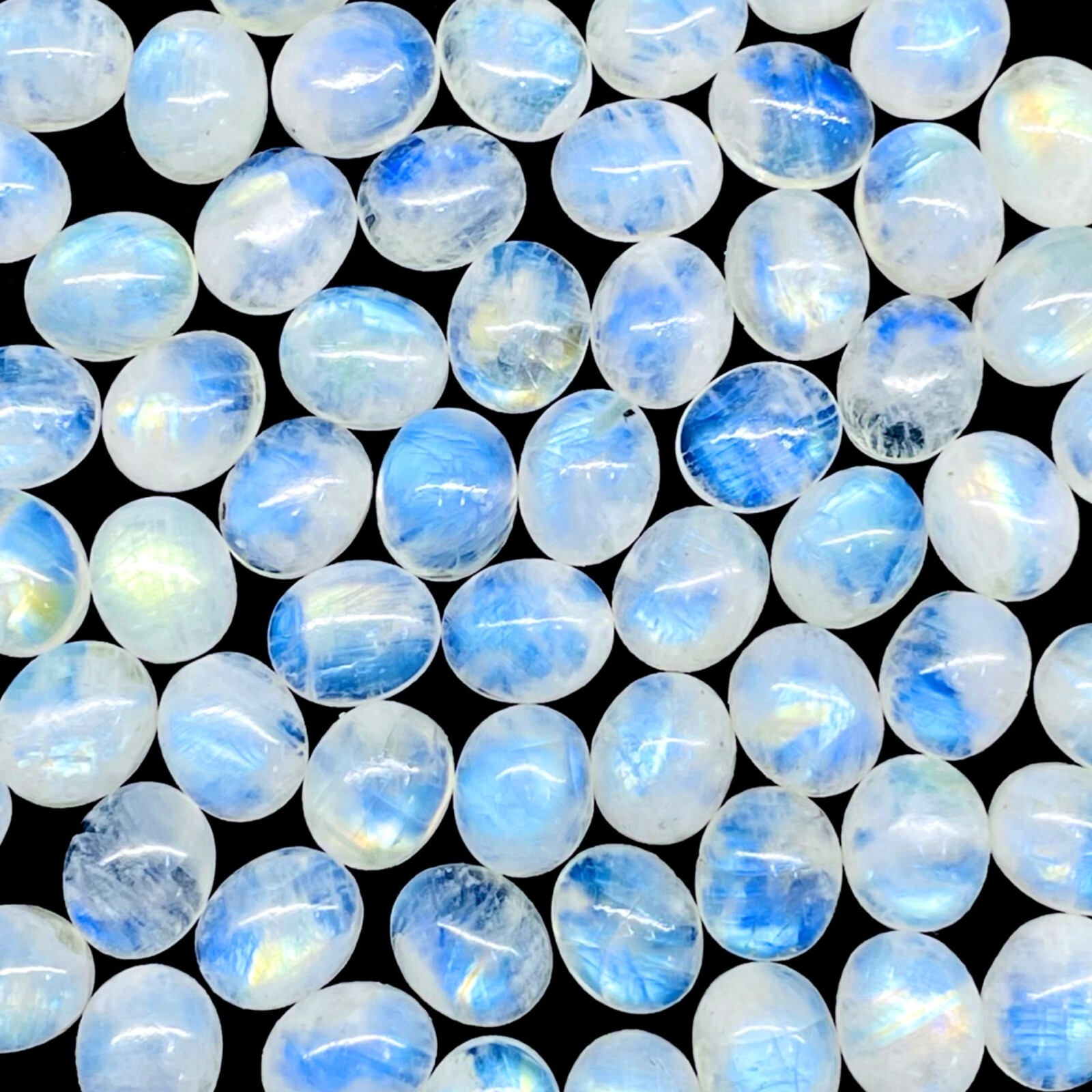20 Pcs Natural Rainbow Moonstone 12x10mm Oval Blue Flash Cabochon Gemstones