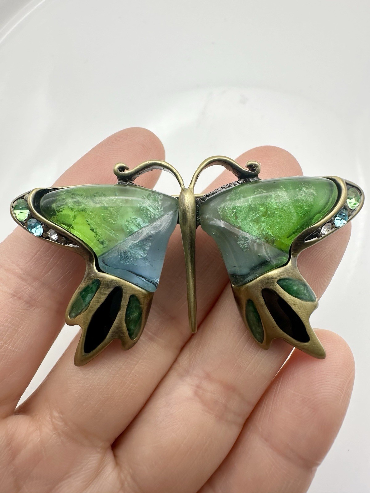 Enamel Resin Rhinestone Butterfly Brooch Pin
