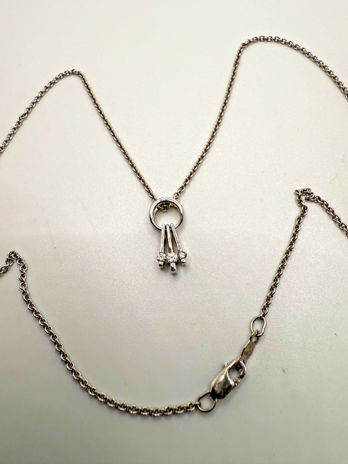 Vintage Sterling Silver CZ Pendant 1.7cm Necklace 18″ JB26