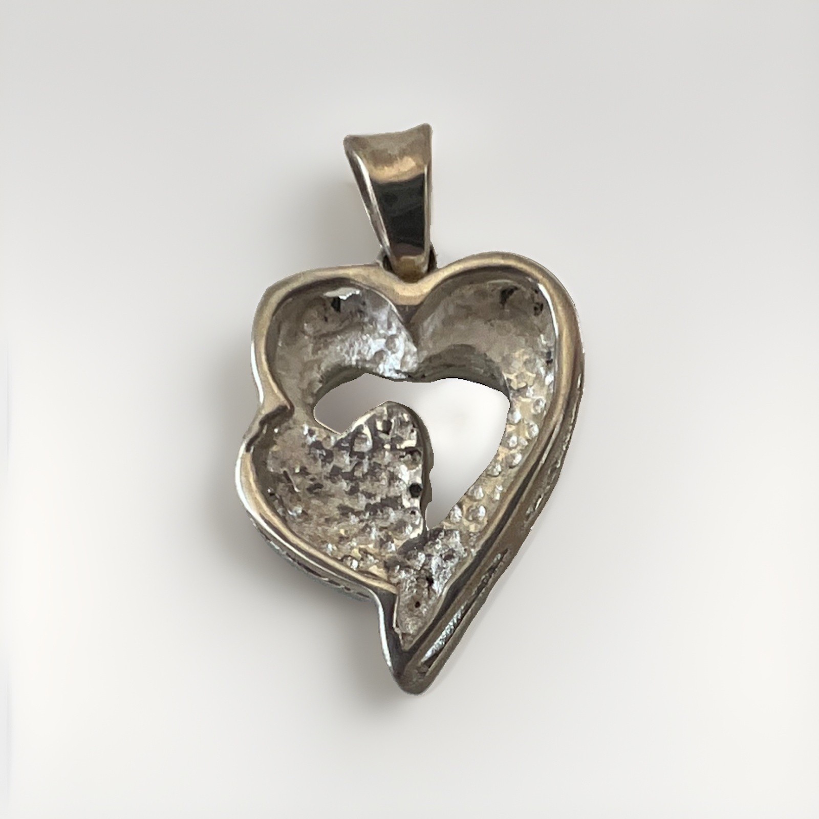 Multicolor Blue Inlay Heart Charm Pendant, Silver-Tone Metal Love Theme