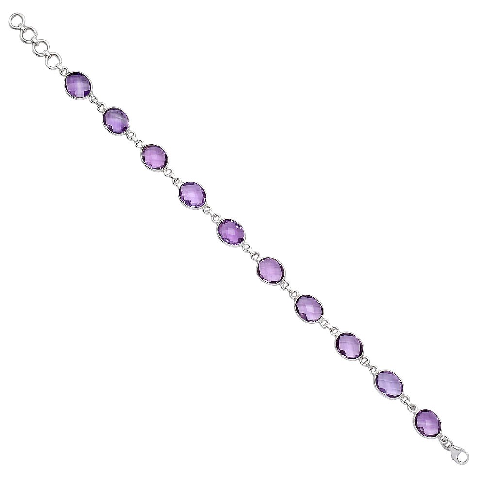 Amethyst Checker Briolette – Brazil 925 Sterling Silver Bracelet Jewelry B-1001