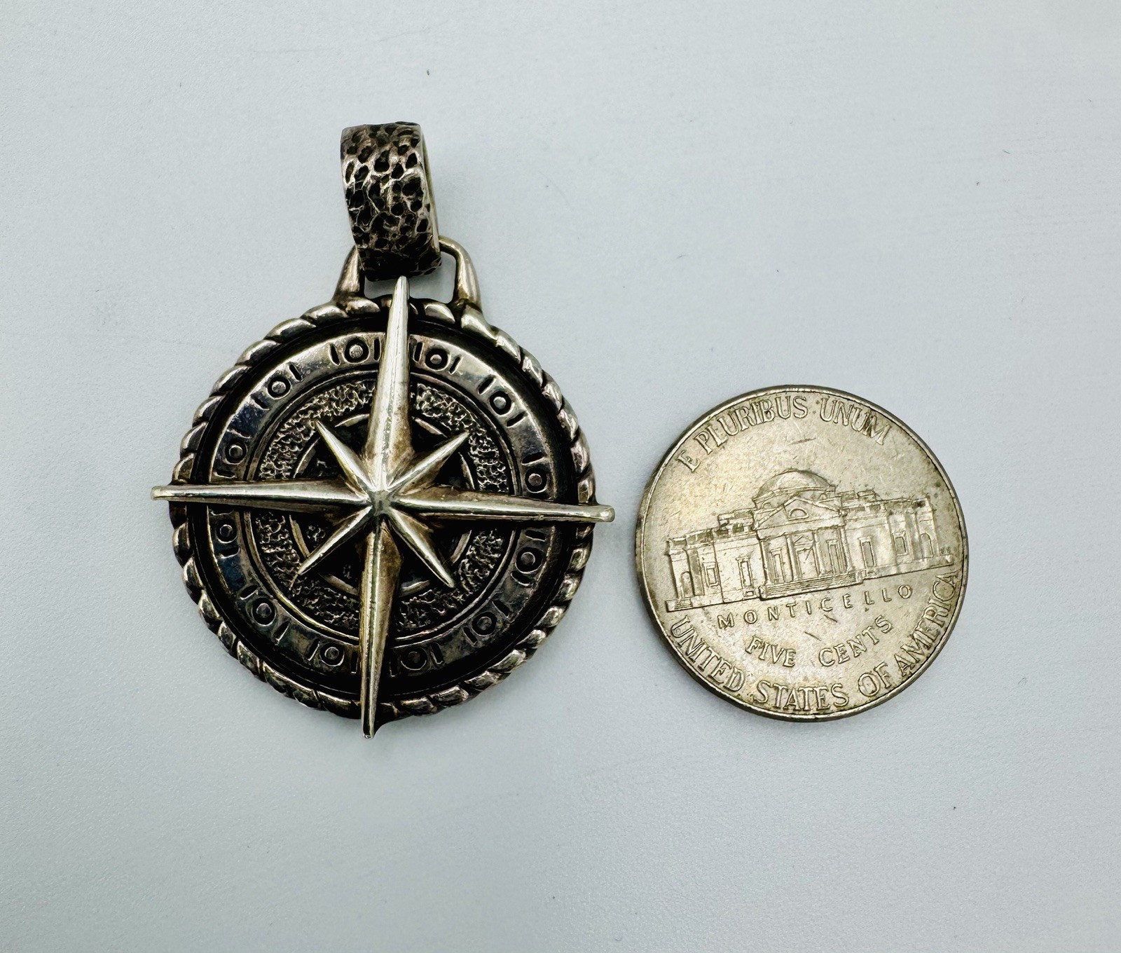 Sterling Silver Compass Pendant for Necklace Signed C&C 925