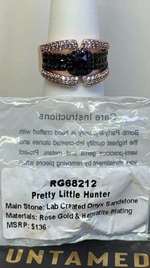 Bomb Party UNTAMED Ring Sz 9 “Pretty Little Hunter” Onyx Sandstone on Rose Gold