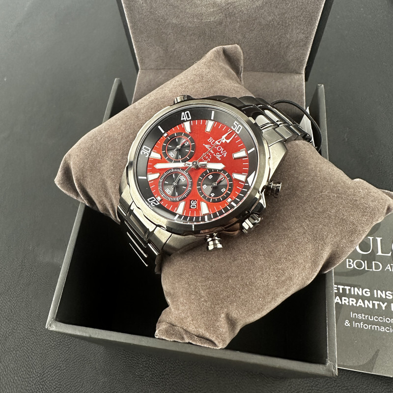 Bulova Marine Star/98B350 Chronograph Red Dial 6S20/Swiss Quartz Watch 43MM