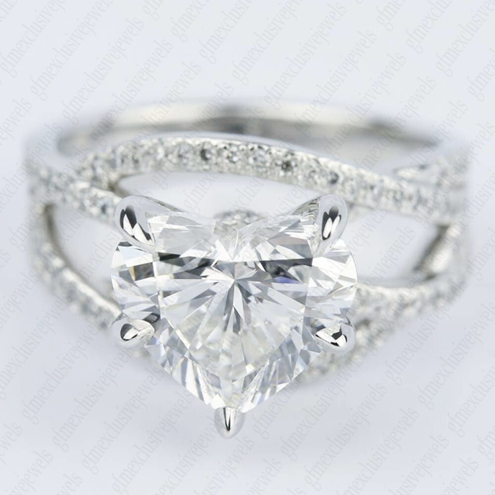 2.56 TCW Heart Cut Moissanite Criss Cross Engagement Ring 14k White Gold Plated