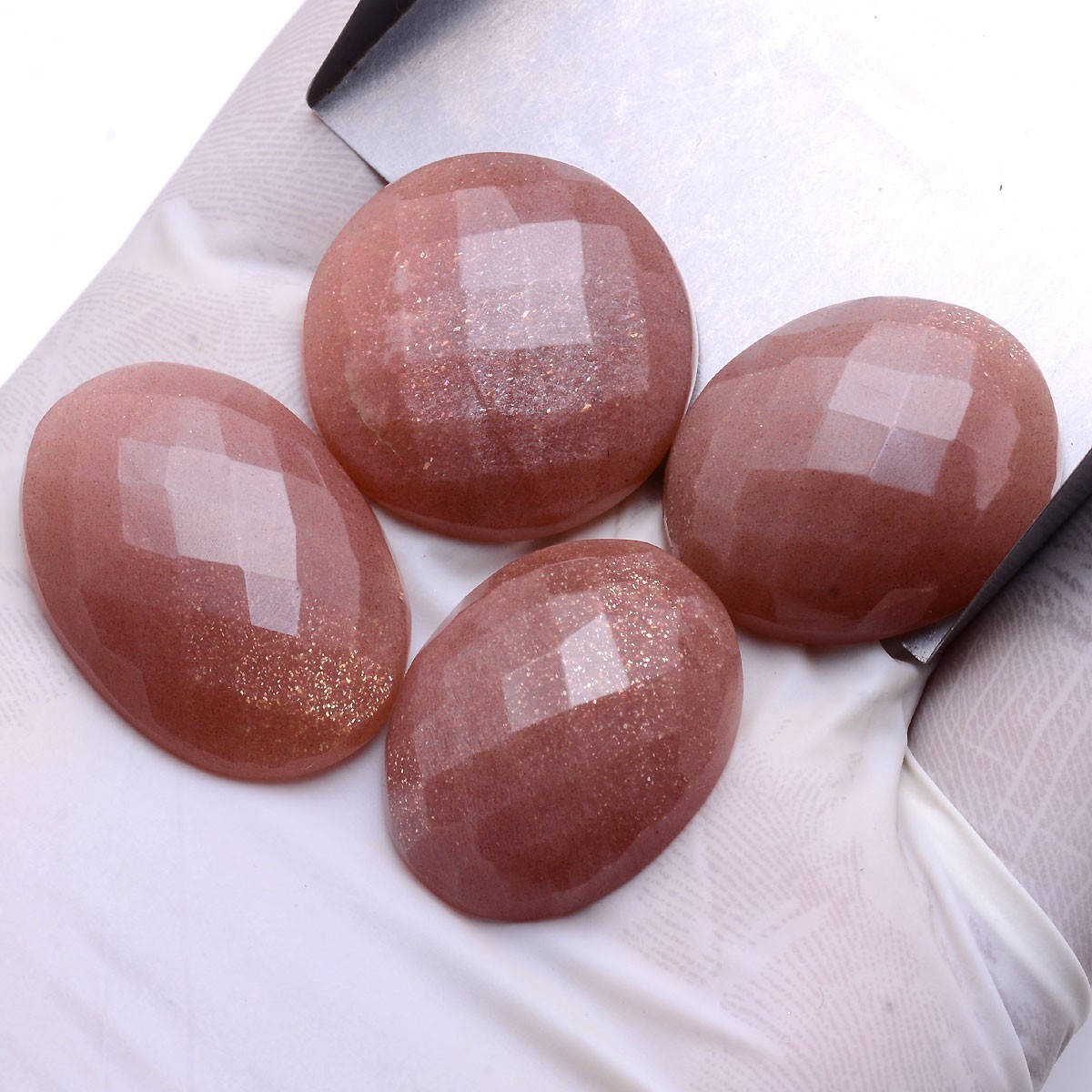 4 Pcs Natural Shiny Peach Moonstone Top Grade 25mm-29mm Checker Cut Gemstones