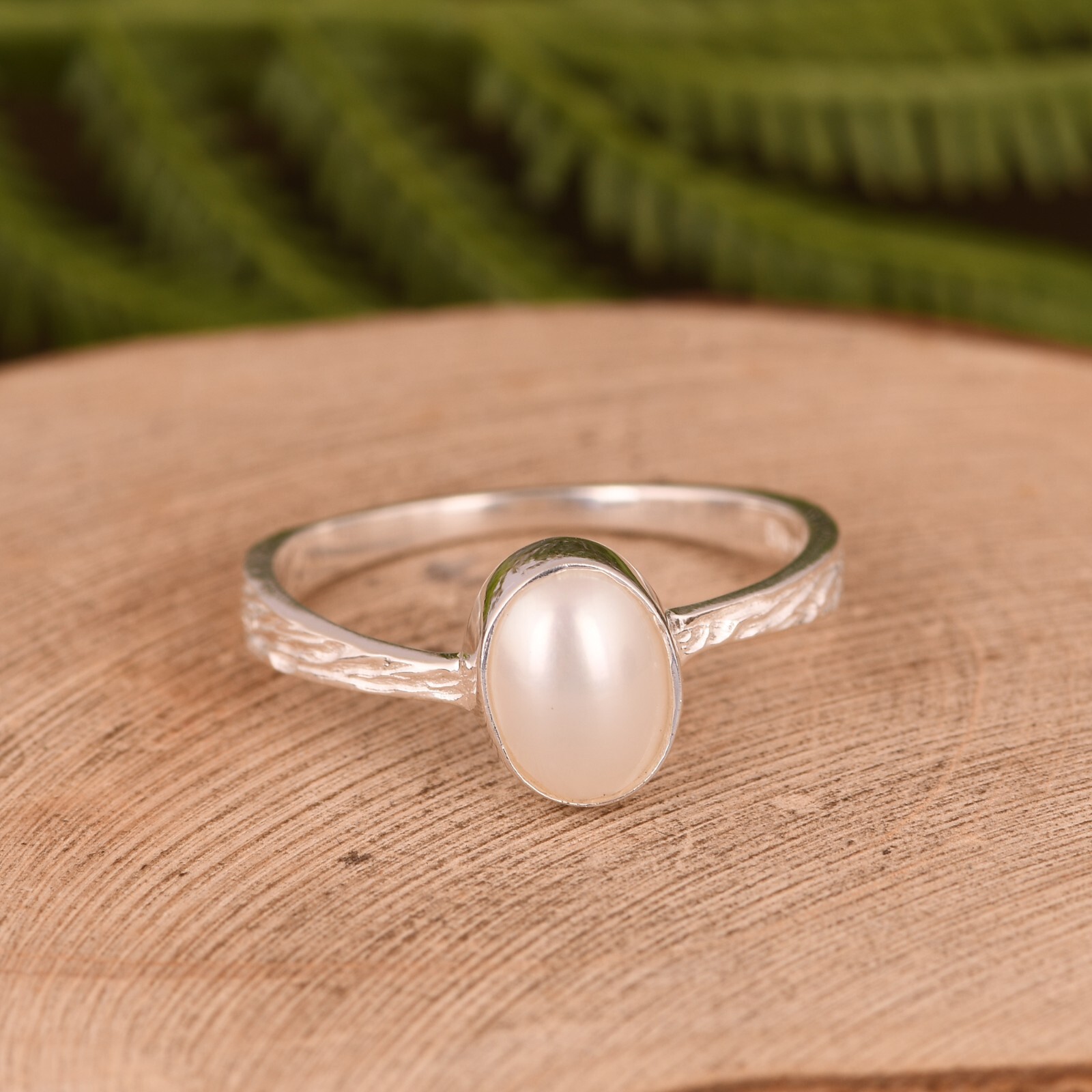 Oval Shape Natural Pearl Gemstone 925 Sterling Silver Engagement Women’s Ring