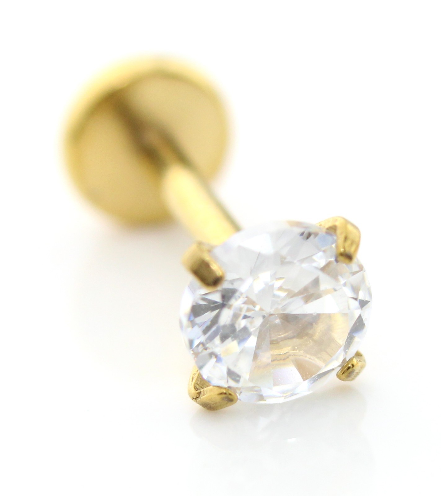 Gold PVD Threadless Flat Back Stud Earring-Cartilage Nose Ring-Tragus Piercing