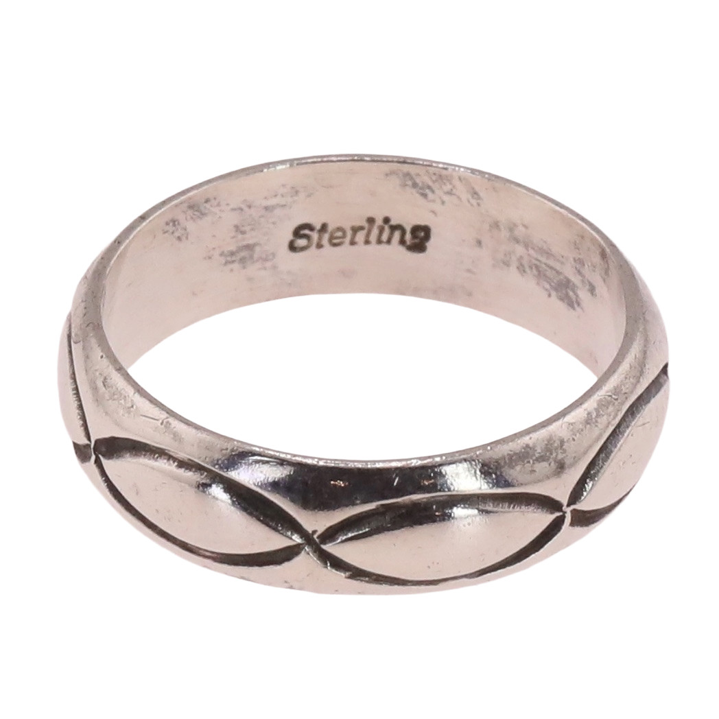 VTG Sterling Silver | Navajo Stamped Geometric Solid Band Ring | Size 8.5 | 5g