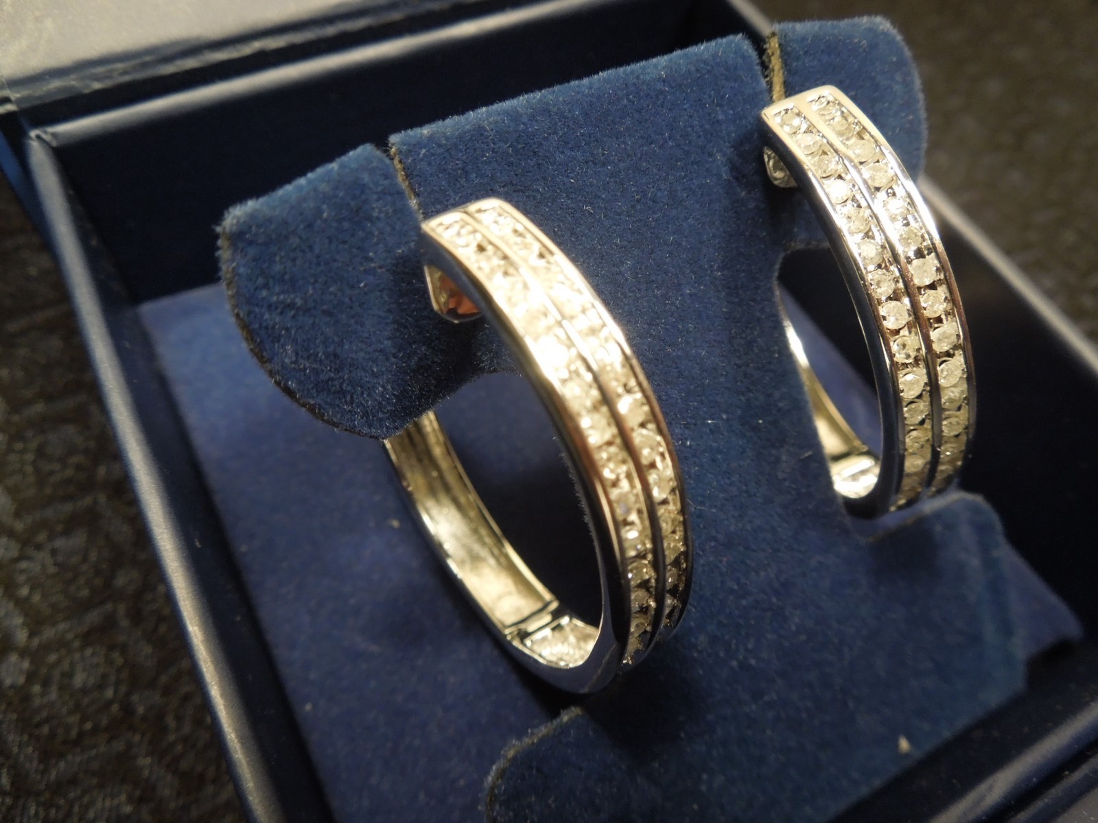 Large Sterling Silver & 1.00 tcw Diamond Hoop Earrings, NIB