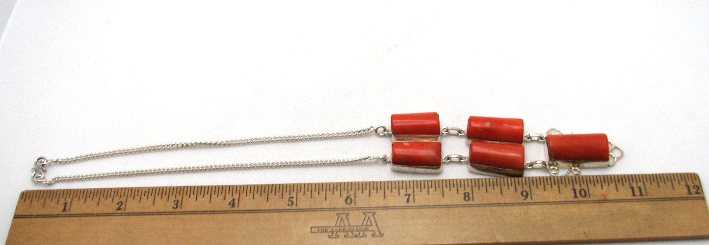 Natural Polished Orange Coral Rectangular Cabochon Pendant Necklace 19.5″