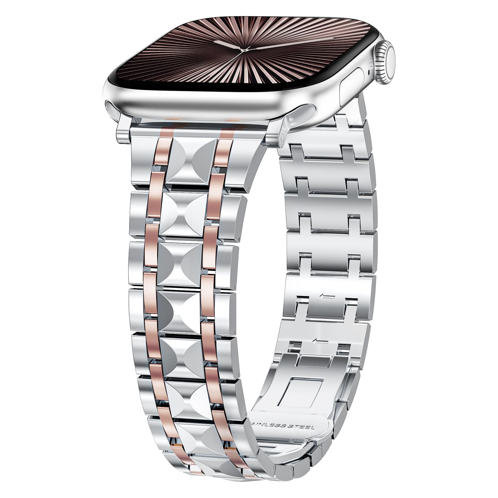 Designer Metal Band for Apple Watch 38mm 40mm 41mm 42mm Women, Silver Rose Gold