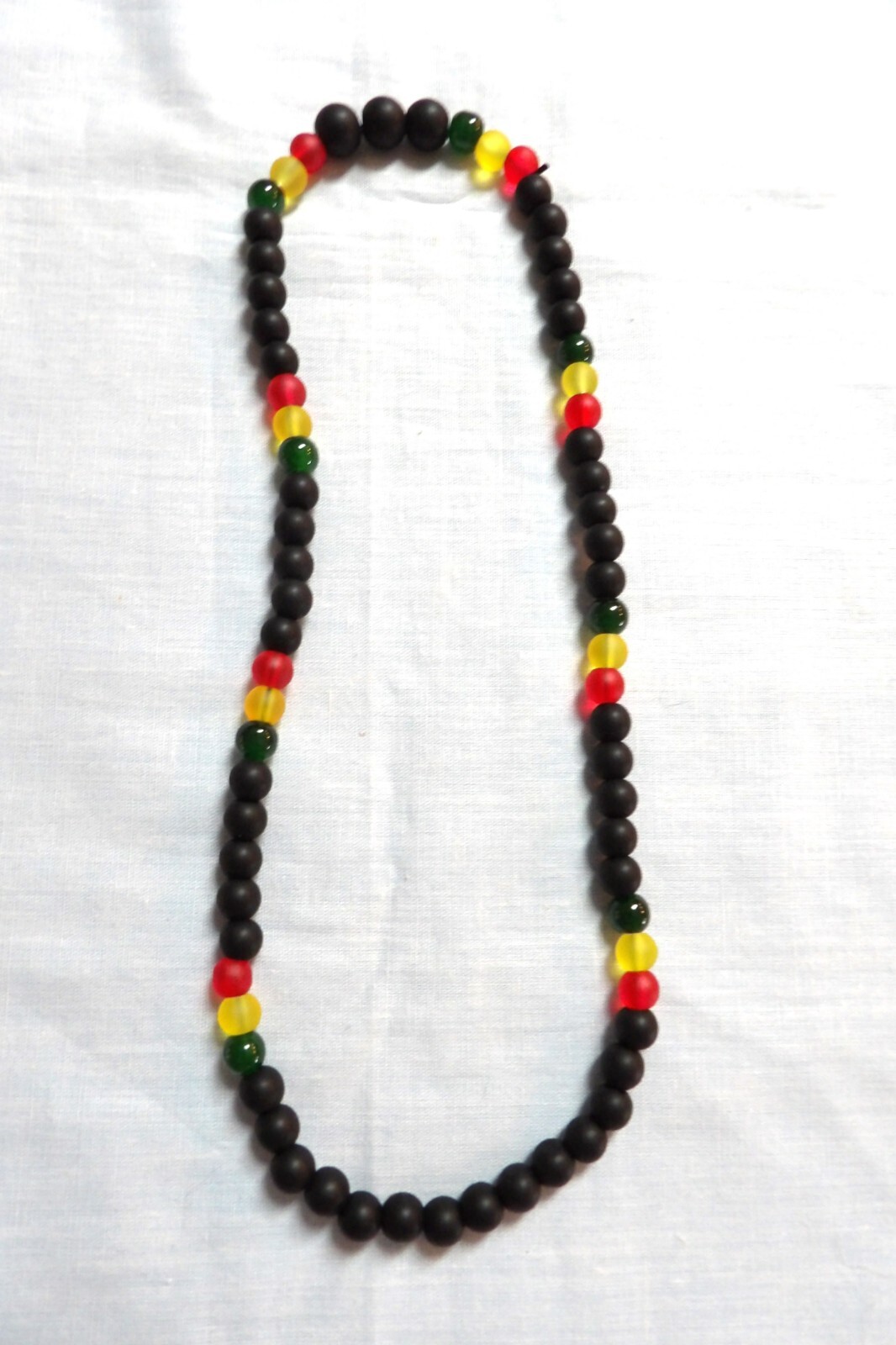 Rasta Black Green Yellow Red Color GLASS Beads Reggae Necklace 20″ Stretch Cord