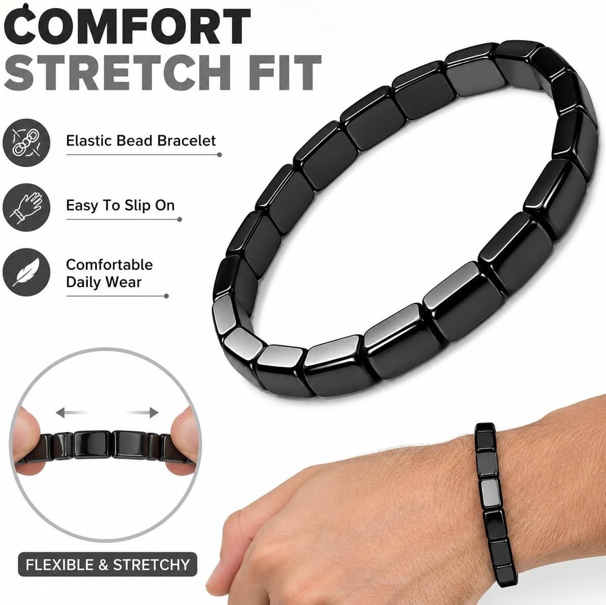 Elegant Black Hematite Wristband – Boost Confidence & Calm Decision-Making