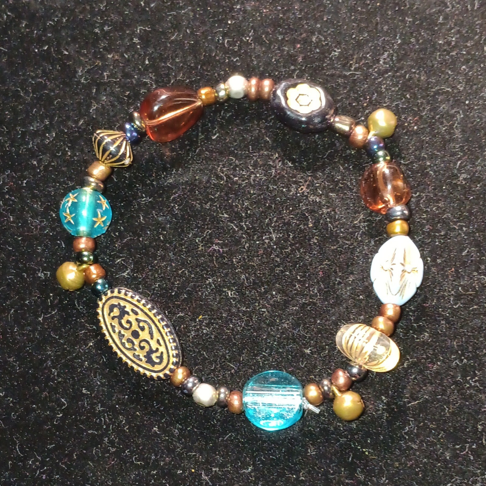 Handmade Boho Multicolor Metal, Glass, & Acrylic Bead Stretch Bracelet