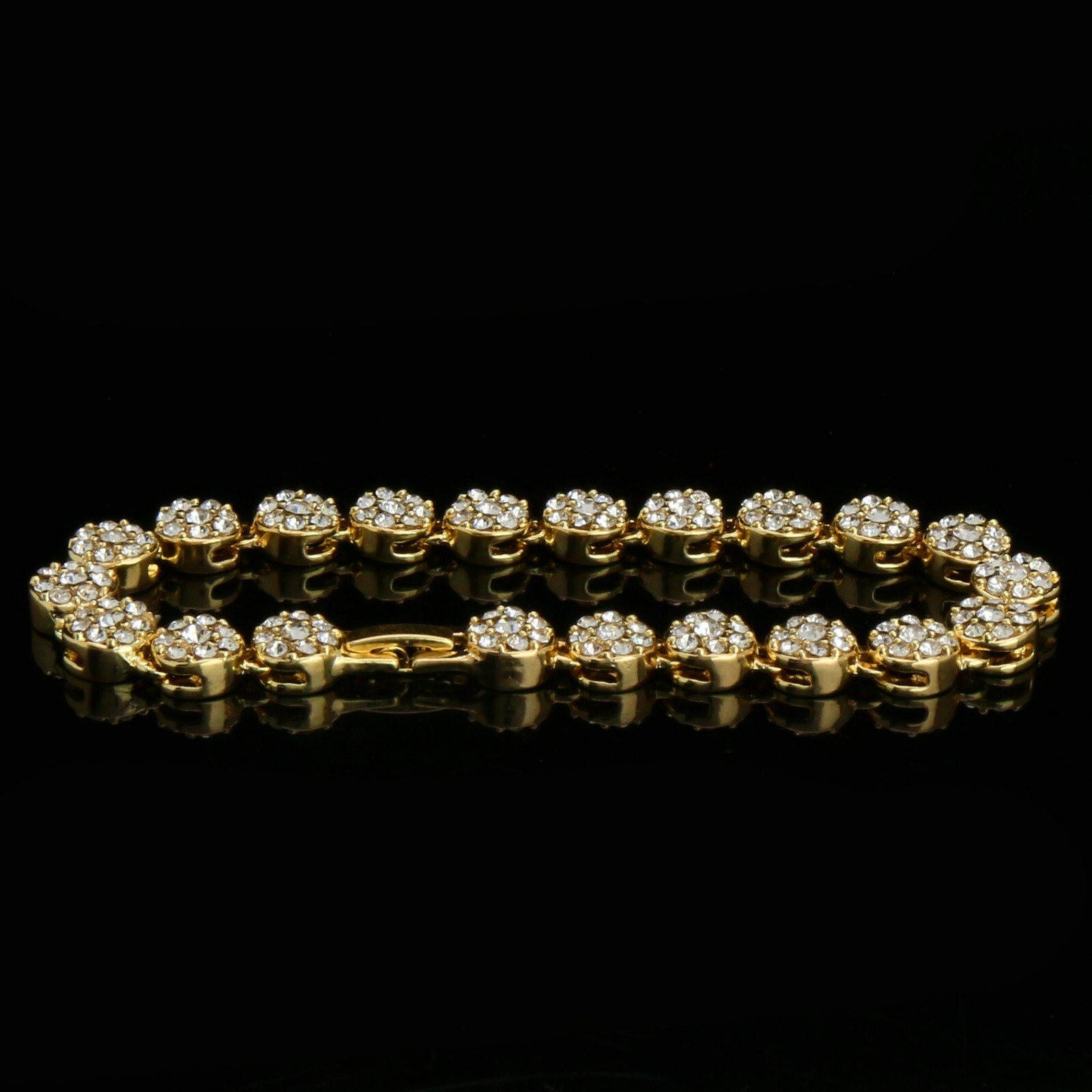 Men’s Gold Plated Iced Cubic-Zirconia Hip-Hop Round Flower Bracelet 3D Dome Ring