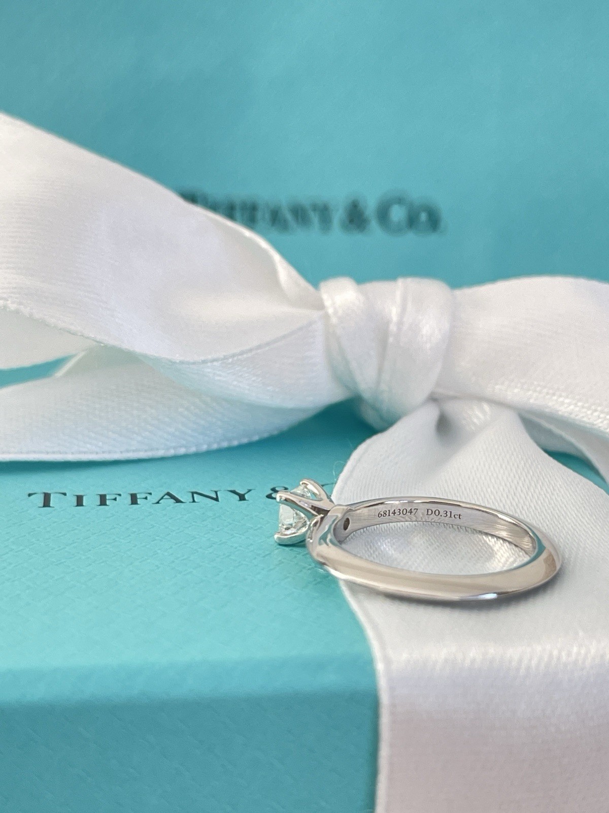 Tiffany & Co. Princess Cut Diamond Engagement Ring Platinum .31ct size 4 $2800