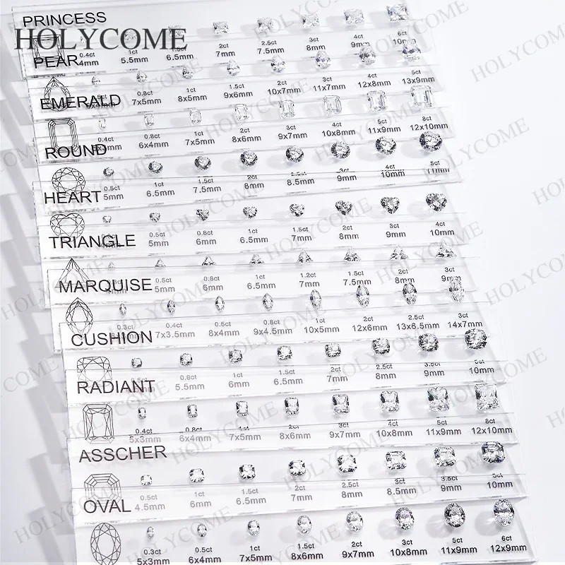 11 Shapes Kit CZ Diamond Carat Chart Comparison Set White Pink Yellow Gemstone