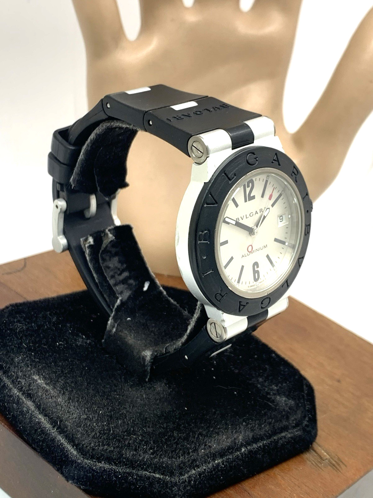 Bvlgari Men’s Watch AL38A Aluminum Swiss Automatic Silver Dial Black Rubber 38mm