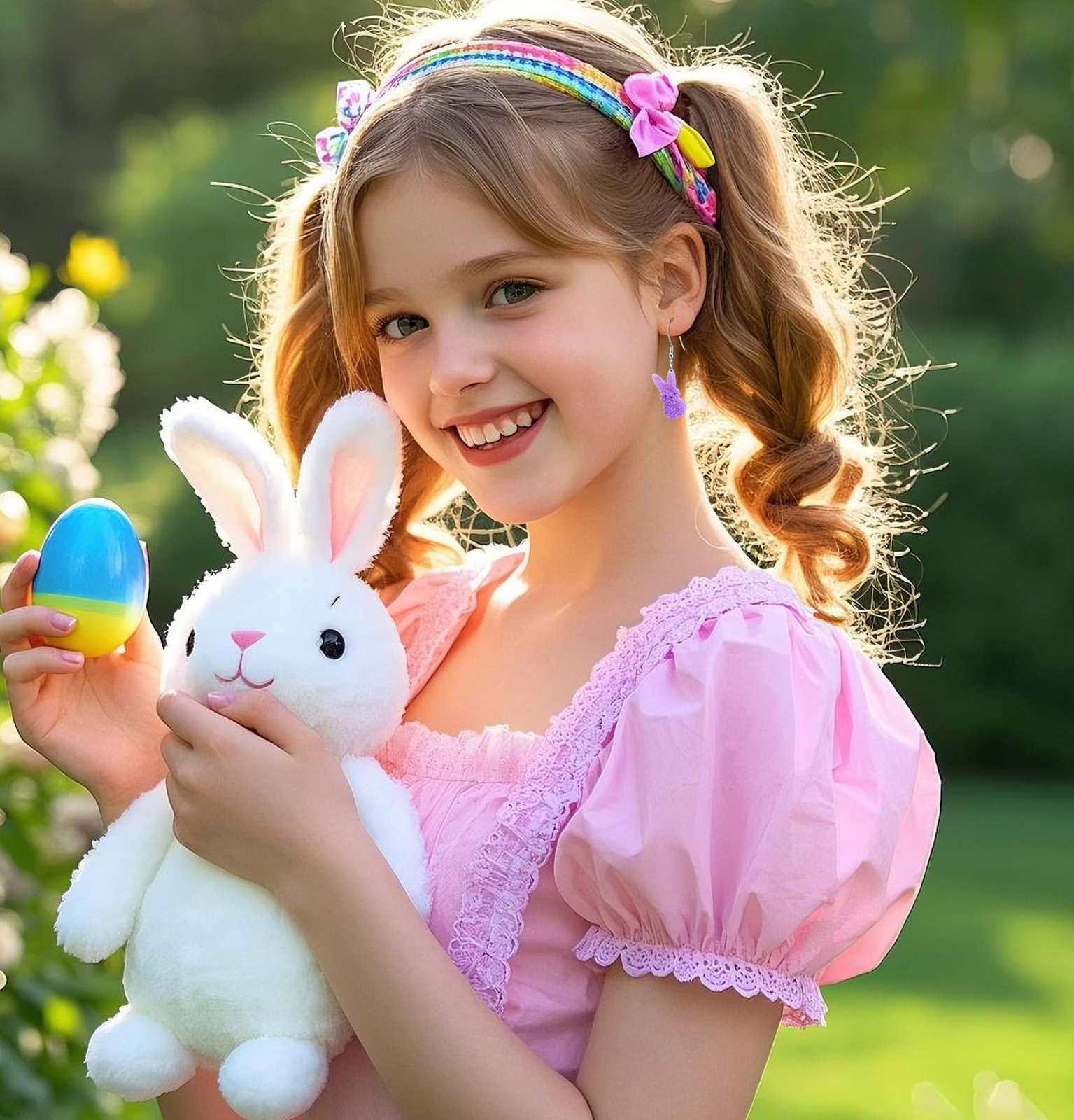 Easter Bunny Earrings for Women,Cute 3 Pairs Colorful Rabbit Dangle Earrings Gli