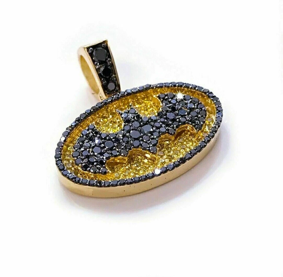 3 ct Round Black Simulated Diamond Men’s Batman Pendant 14k Gold Plated